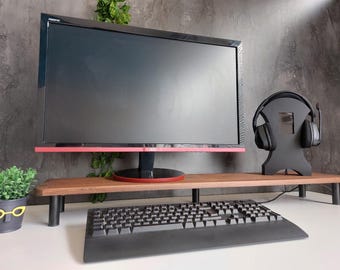 Monitor Stand - Wood Monitor Riser, Solid Wood Desk Shelf, Laptop & Speaker Stand, Stylish Desk Accessories,The Man Cave Gift,Computer Setup