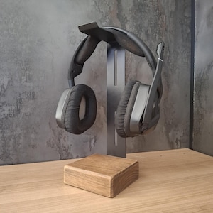 Wood and Metal Headphone Stand – Modern Rustic Desk Organizer for Headphones – Handmade, Unique Gift for Music Lovers & Gamers – Stylish
