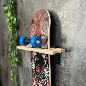 Wooden Skateboard Wall Mount Rack | Minimalist Skateboard Hanger | Wall Display Shelf for Skateboard Storage | Handmade Board Holder