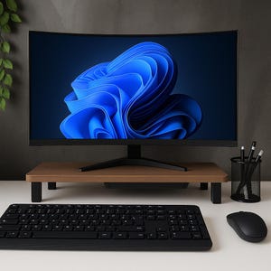 Soporte para dos monitores de escritorio / Elevador de monitor de madera / Estante de escritorio con almacenamiento / Accesorios de escritorio para el hogar y la oficina / Regalo para él