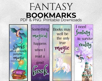 Bokmärken för fantasy och magi - Digitala bokmärken för nedladdning av fantasidrakslott - Lästillbehör för bokälskare