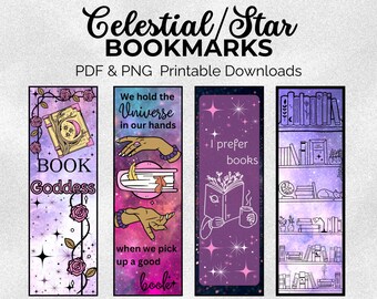 Celestial Star Printable Bookmarks-Galaxy & Roses Digital Bookmarks-Astrology Space lover Reading Accessories Digital Download
