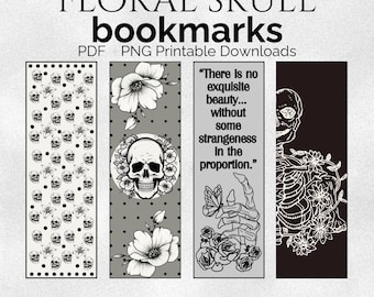 Marque-pages tête de mort floral | Accessoires de lecture gothiques d'horreur (téléchargement numérique)