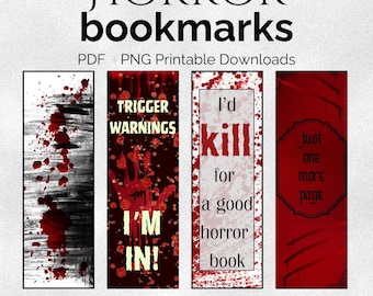 Marcapáginas imprimibles de terror y suspense - Marcapáginas de misterio y terror (descarga digital) - Accesorios para amantes de los libros - Amante del terror y lo espeluznante