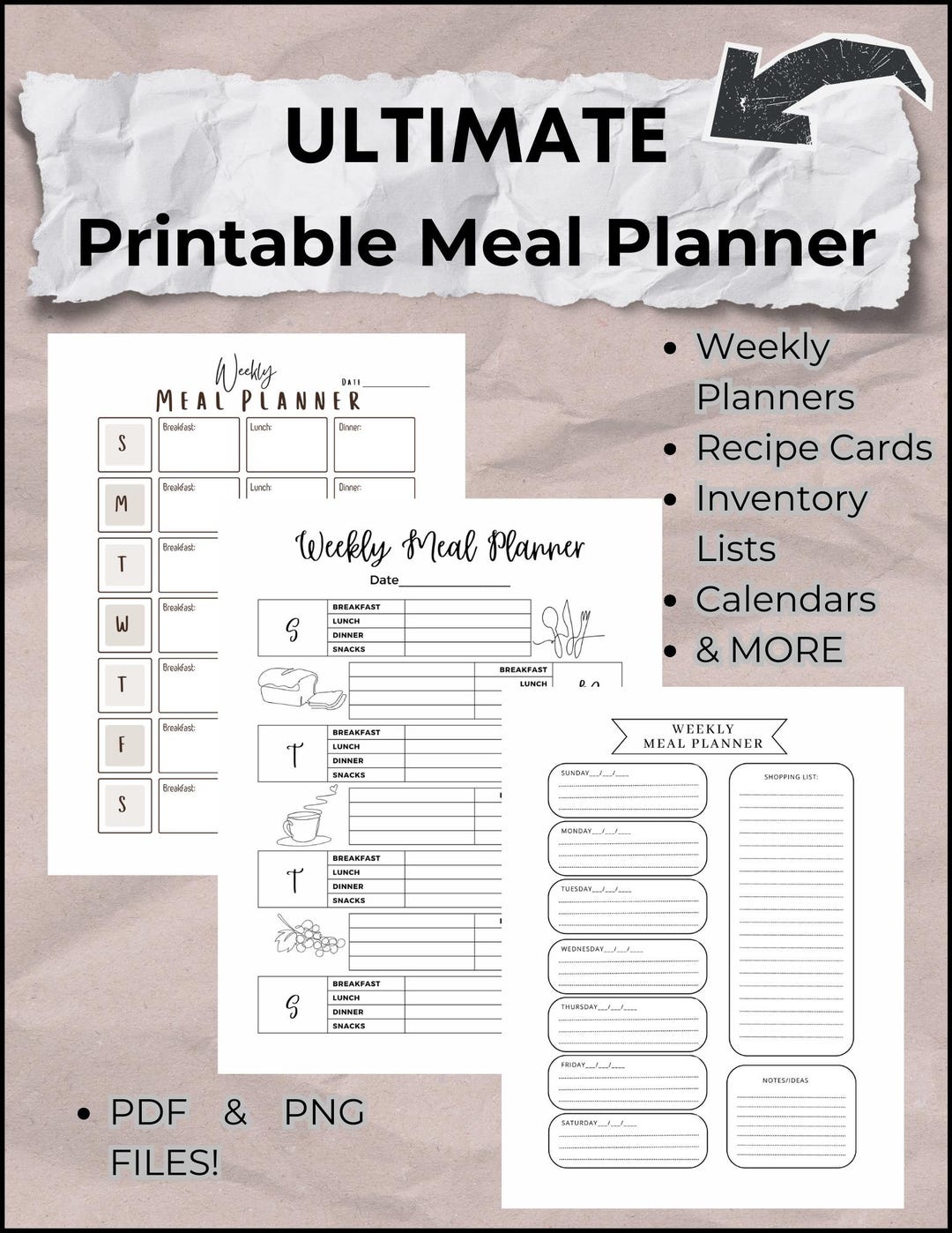ULTIMATE MEAL PLANNER Printable Bundle-daily, Weekly, Monthly Planners ...