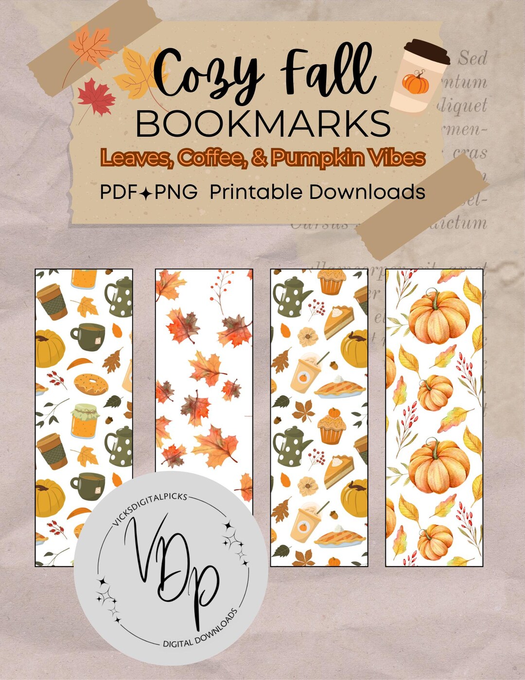 Cozy Fall Bookmarks: Pumpkin Spice & Leaves - Printable Digital ...