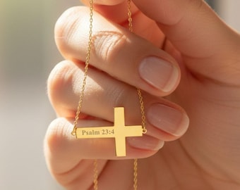 Personalized Cross Necklace with Bible Verse, Custom Christian Jewelry Gift Faith Cross Pendant, Meaningful Religious Christmas Gift for Her
