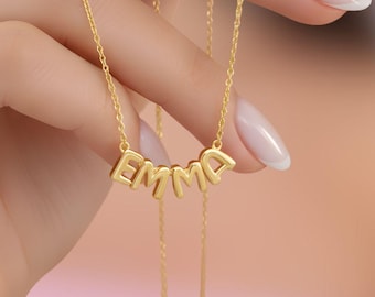 Delicata collana con nome a forma di bolla, collana con lettera a forma di bolla personalizzata, collana con nome fatta a mano, collana con nome per ragazze, gioielli con lettere a forma di palloncino