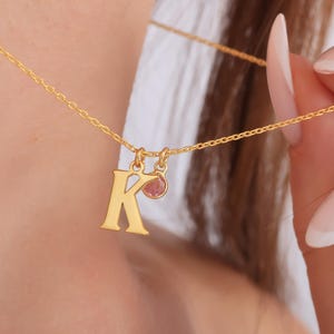 925 Sterling Silver Birthstone Initial Necklace, Tiny Letter Jewelry,Custom Birthday Gift for Her, New Mom Gift,Mothers Day Gift for Grandma