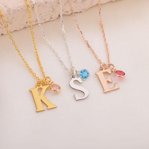 Personalized Initial Necklace with Birthstone, Custom Initial Necklace, Birthstone Letter Necklace, Valentine&#39;s Day Gift for Her, Birthday