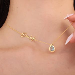 Sideways Name Necklace with Birthstone Gold, Personalized Necklaces for Mom, Grandmother, Gifts for Mothers Day New Mom Bridesmaid Birthday