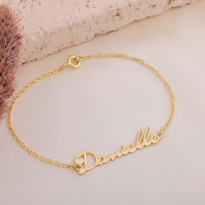 Bracciale personalizzato con nome in argento sterling placcato oro, delicati braccialetti a strati per donna, braccialetti con nome minimalisti, regalo di gioielli