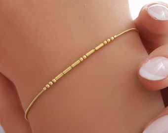 Benutzerdefinierte Morsecode Armband 925 Sterling Silber, Wählen Sie Ihre eigene Geheime Nachricht, Zierliches Armband mit winzigen Perlen, Morsecode Schmuck für Sie