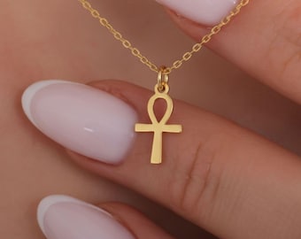 Zierliche Anch Halskette Sterling Silber Ägyptisches Kreuz Halskette Gold Anch Anhänger alte Ägyptische Halskette Silber Anch Kreuz Halskette Frauen
