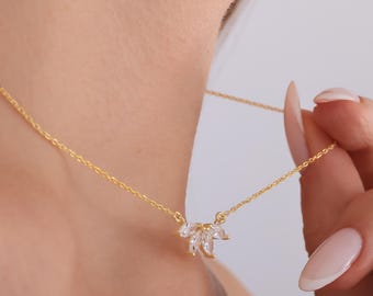 Marquise Necklace, Dainty Necklace, Minimalist Necklace, Sterling Silver Diamond Necklace, Mothers Day Gift Christmas Jewelry Gift for Women