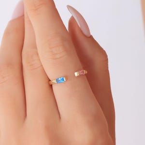Ring with Birthstones, Duo Baguette Birthstone Ring Gold Plated Sterling Silver Personalized Gemstone Ring Christmas Gift, Bridesmaids Gifts