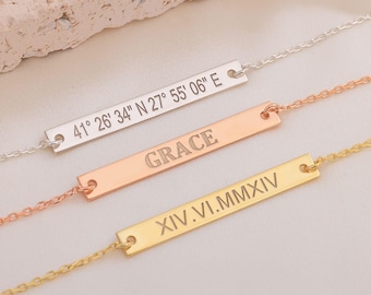 Namensarmband mit Gravur, Silber vergoldet, personalisiertes Armband mit Gravur, Armband mit römischer Zahl, Geschenk zum Valentinstag für Sie