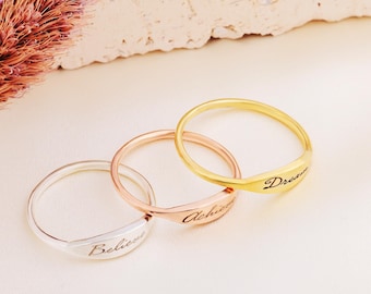 Personalized Name Ring Custom Engraved Ring, Personalised Stacking Name Ring Mother's Day Gifts for Mom, Bridesmaid Gifts Christmas Gift