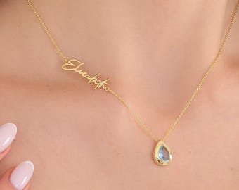 Handgemachte Birthstone Halskette, personalisierte Birthstone Namen Halskette Jahrestag Geschenke für Frau Weihnachtsgeschenk für ihre Oma Mama Halskette
