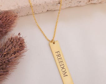 Freedom Necklace Sterling Silver Engraved Bar Necklace, True Patriot Necklace, Usa Jewelry Patriotic Gift for Christmas