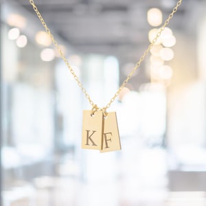 Dainty Initial Tag Necklace 24k Gold Plated Sterling Silver, Custom Engraved Necklace, Multiple Bar Necklace with Kids Initials Gift for Her