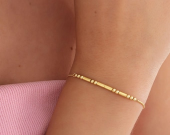 Benutzerdefinierte Morsecode Armband 925 Sterling Silber, Wählen Sie Ihre eigene Geheime Nachricht, Zierliches Armband mit winzigen Perlen, Morsecode Schmuck für Sie