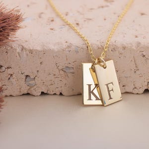Multiple Bar Initial Necklace Gold Plated, Engraved Letter Pendant Necklace, Dainty Initial Tag Necklace Gold Bar Tag Necklace Mom Necklace