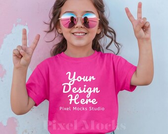 Comfort Colors 9018 Youth Heliconia T-Shirt Mockup, Kids Comfort Colors Shirt, CC9018 Trendy Girl Outdoor Lifestyle Oversized Fit Kids Mock