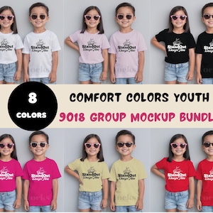 Comfort Colors 9018 boy and girl group Tshirts Mockup Bundle, CC9018 Group Tee Mock-ups Bundle, Neutral Simple kids group T-Shirt Mockups
