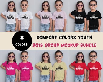 Comfort Colors 9018 boy and girl group Tshirts Mockup Bundle, CC9018 Group Tee Mock-ups Bundle, Neutral Simple kids group T-Shirt Mockups
