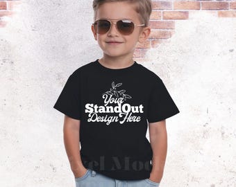Bella Canvas 3001Y Schwarz Tshirt Mockup, BC 3001Y Jugend Junge Modell MockUp, Bella Canvas Kinder T-Shirt Trendy Sommer Mockup, Jugend T-Shirt Mock
