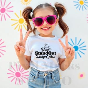 Bella Canvas 3001Y White Youth Tshirt Mockup, Girl&#39;s Tee Modeled Mock-Up, Bella Canvas kids White T-Shirt Mockup BC 3001Y Youth Peace Mockup