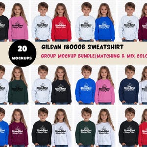 Gildan 18000B Matching & Mix Colors-sweatshirt kindergroep mockupbundel, 18000B kinderen broer of zus trui jongen meisje mockupbundel 20x jpg