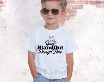 Bella Canvas 3001Y White Tshirt Mockup, BC 3001Y youth boy Model MockUp, Bella Canvas kids T-Shirt Trendy Summer Mockup, Youth T-shirt Mock