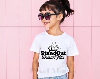 Gildan 5000B White Youth Tshirt Mockup, G5000B White T-shirt Girl Mock-up, Gildan  Summer Lifestyle Tee Mockup, Trendy High-Quality Mockup