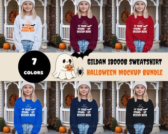 Gildan 18000B jeugd sweatshirt met ronde hals mockupbundel, mock-upbundel halloweentrui, G180B Trendy, gezellige herfst Halloween-herfsttrui jpg