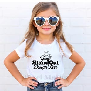 White  Bella Canvas 3001Y Tshirt Mockup, Girl&#39;s Tee Modeled Mock-Up, Bella Canvas kids White T-Shirt Mockup, BC 3001Y Youth Trendy Mockup