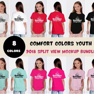 Comfort Colors 9018 Front Back Mockup Bundle, CC9018 Girl's Tee Front Back Split View Mockups, Neutral Simple Minimal Dual Split View Mockup