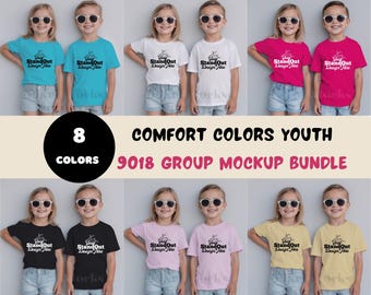 Comfort Colors 9018 boy and girl group Tshirts Mockup Bundle, CC9018 Group Tee Mock-ups Bundle, Neutral Simple Minimal kids group Mockups