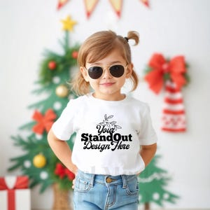 Rabbit Skins 3321 White Fine Jersey Tee Toddler Mockup, 3321 Kids T-Shirt Mockup, Trendy Cute Festive Party Aesthetic Tshirt Girl Mockup