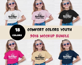 Comfort Colors 9018 Youth Tshirts Mockup Bundle, CC9018 Girl Model T-Shirt Mock-up Bundle , Neutral Simple CC9018 Youth Shirt Model Mockups