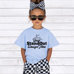 Gildan 5000B Light Blue Youth girl Tshirt Mockup, Cotton Shirt Trendy Girl Model POD High-Quality Apparel mockup, G5000B Summer Mock-up