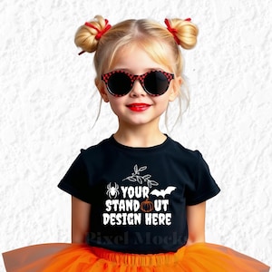 Halloween-T-Shirt Mockup, Gildan 5000B Schwarzes Jugend-T-Shirt Mockup, lustiges gruseliges modernes Halloween-T-Shirt, G5000B Halloween-Ästhetik-T-Shirt