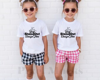 White Bella Canvas 3001Y Sister Girl group Tshirt Mockup, BC 3001Y Group Oversized Tee Models Mock-Up, Bella Canvas kids group Tee Mockup