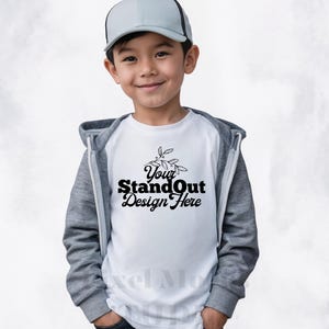 White Comfort Colors 9018 Youth Tee Model Mockup, CC9018 White T-Shirt Boy Model Mock-up, Simple Trendy CC9018 Kids Shirt Mockup