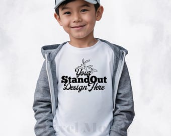 White Comfort Colors 9018 Youth Tee Model Mockup, CC9018 White T-Shirt Boy Model Mock-up, Simple Trendy CC9018 Kids Shirt Mockup