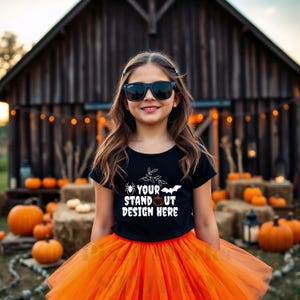 Halloween-T-Shirt Mockup, Gildan 5000B Schwarz Jugend-T-Shirt Mockup, G5000B Schwarzes T-Shirt Herbst-Mockup Trendy Herbst-Halloween-Ästhetik-T-Shirt Mockup