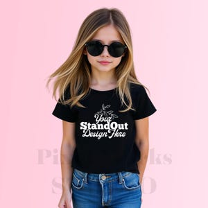 Black Bella Canvas 3001Y Tshirt Mockup, Girl&#39;s Tee Modeled Mock-Up, Bella Canvas kids Black T-Shirt Mockup, BC 3001Y Youth Trendy Mockup