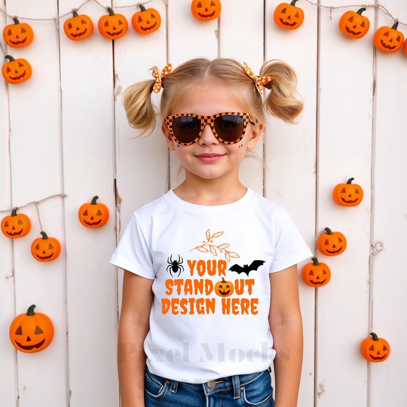 Halloween Spooky Girl Shirt Mockup, Gildan 5000B Youth White T-shirt ...