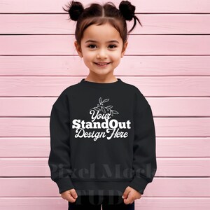 Black Rabbit Skins 3317 Toddler Fleece Sweatshirt Mockup, Kids Crewneck Sweater Mockup, Diverse Mockup RS 3317 Sweatshirt Kids Model Mockups
